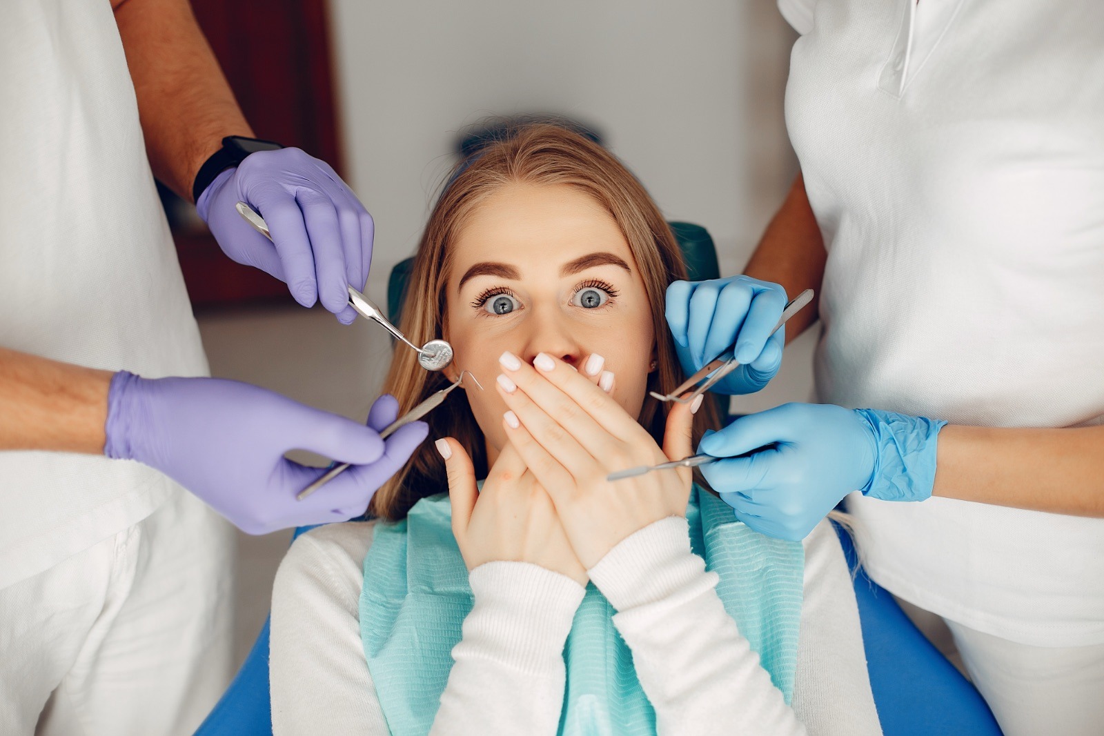 Beautiful lady in the dentist's office. Woman in a uniform